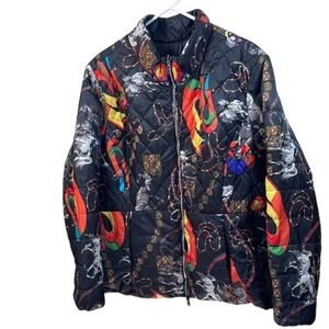 Reversible Quilted Jacket With Vibrant Patterns & Solid black‎ Side